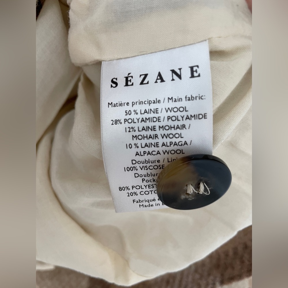 Sezane Alda Brown and Cream Plaid Jacket FR 36/US 4 - Picture 9 of 15